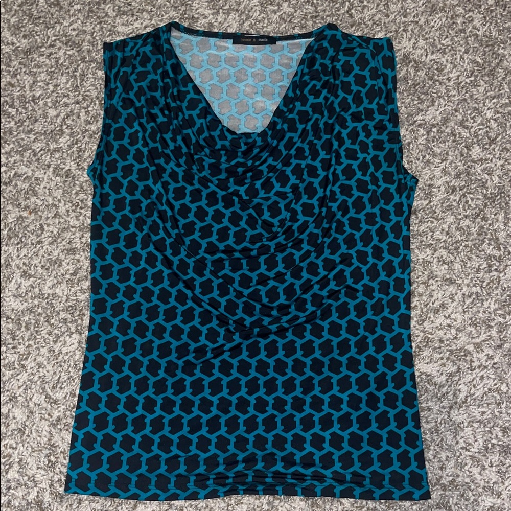 Stylish Blue and Black Women's Top cowl neck line